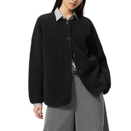Uniqlo Women's Pile Lined Fleece Relaxed Cardigan 09 Black
