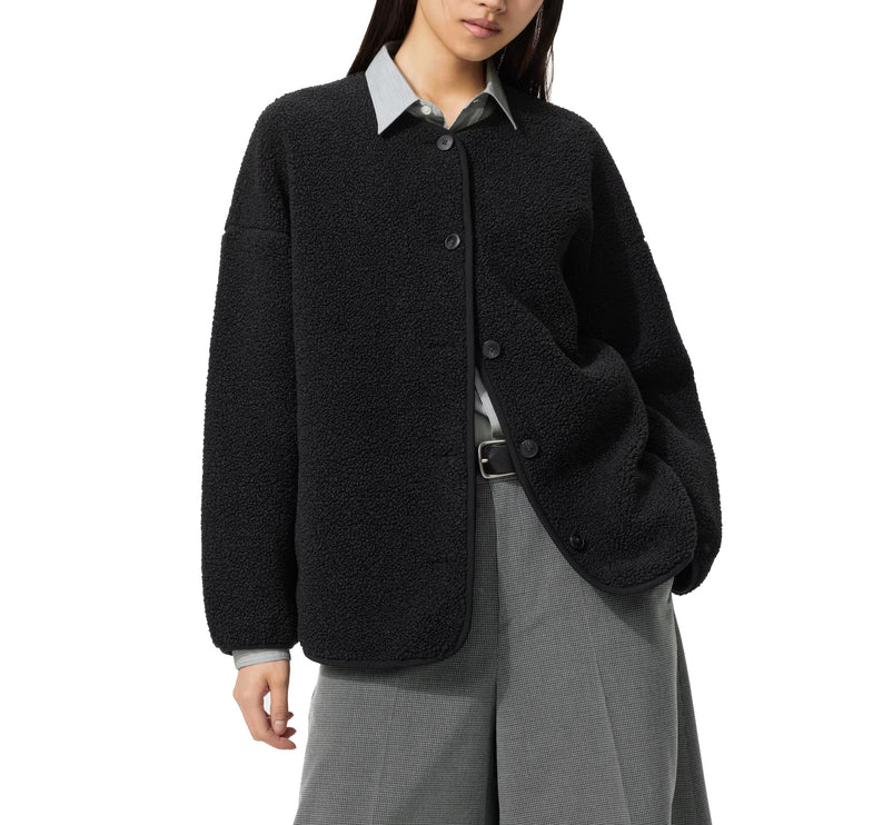 Uniqlo Women's Pile Lined Fleece Relaxed Cardigan 09 Black