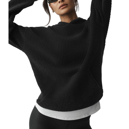 alo Women's Waffle Chenille Edition Hoodie Black