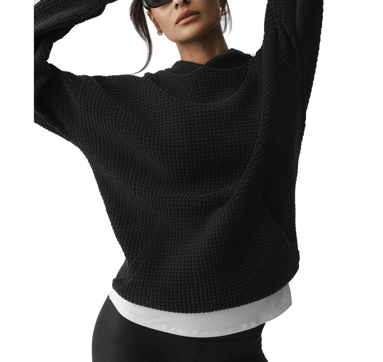 alo Women's Waffle Chenille Edition Hoodie Black