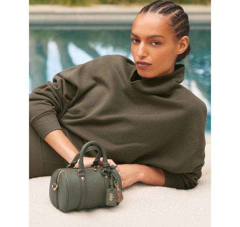 alo Women's Hazy Mock Neck Pullover Olive Tree