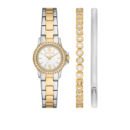 Michael Kors Women's Petite Everest Two-Tone Watch and Pavé Bangle Jewelry Gift Set Two Tone MKO9032SET