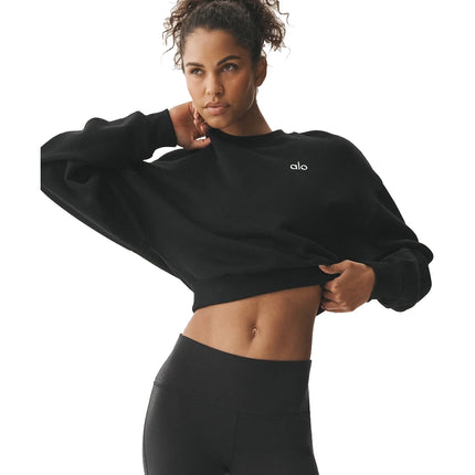alo Women's Cropped Accolade Crewneck Black