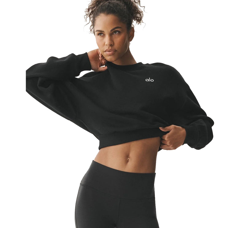 alo Women's Cropped Accolade Crewneck Black