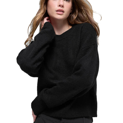 alo Women's Wool Cashmere Cropped New Class Crewneck Sweater Black