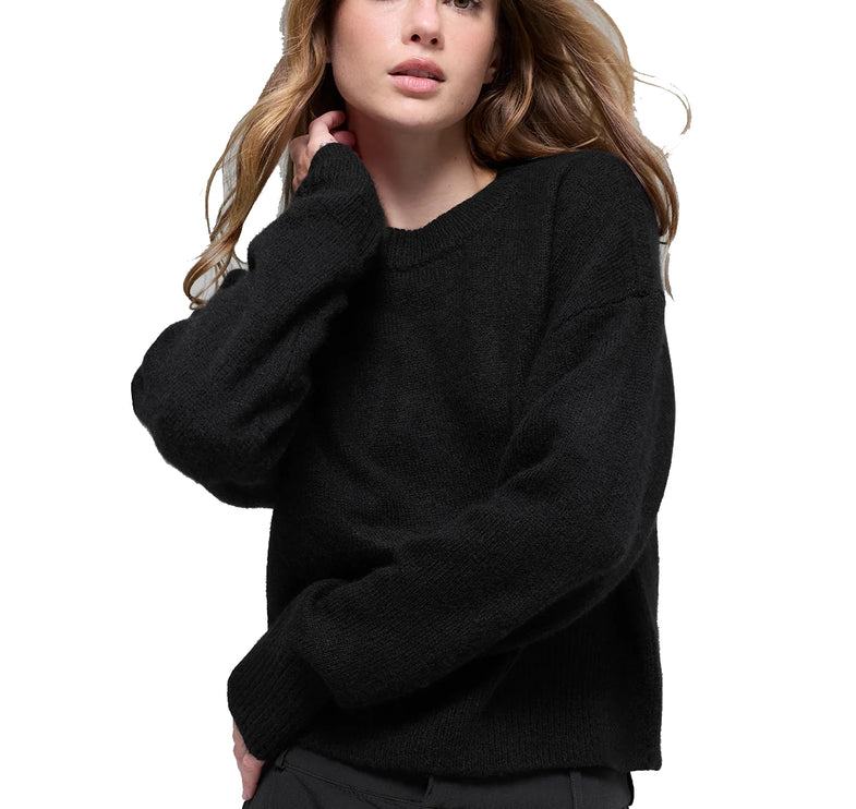 alo Women's Wool Cashmere Cropped New Class Crewneck Sweater Black