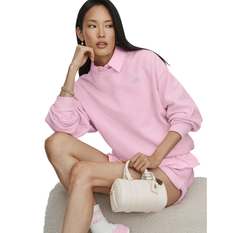 alo Women's Accolade Crew Neck Pullover Pink Marshmallow