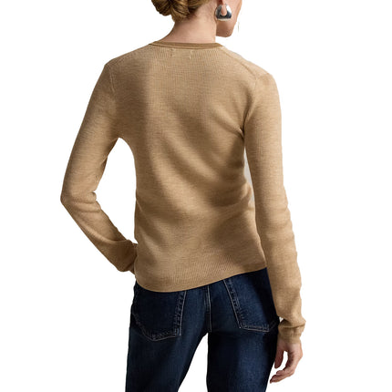 Polo Ralph Lauren Women's Rib-Knit Wool Cardigan Tan Melange
