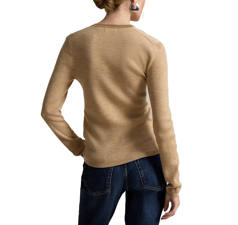 Polo Ralph Lauren Women's Rib-Knit Wool Cardigan Tan Melange