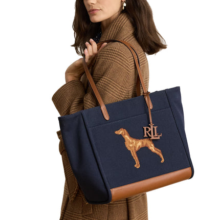 Polo Ralph Lauren Women's Dog-Embroidered Large Cameryn Tote Bag Lauren Navy/Lauren Tan