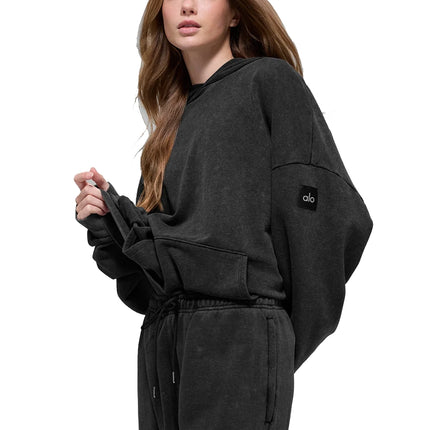 alo Women's Chill Vintage Wash Hoodie Black Wash