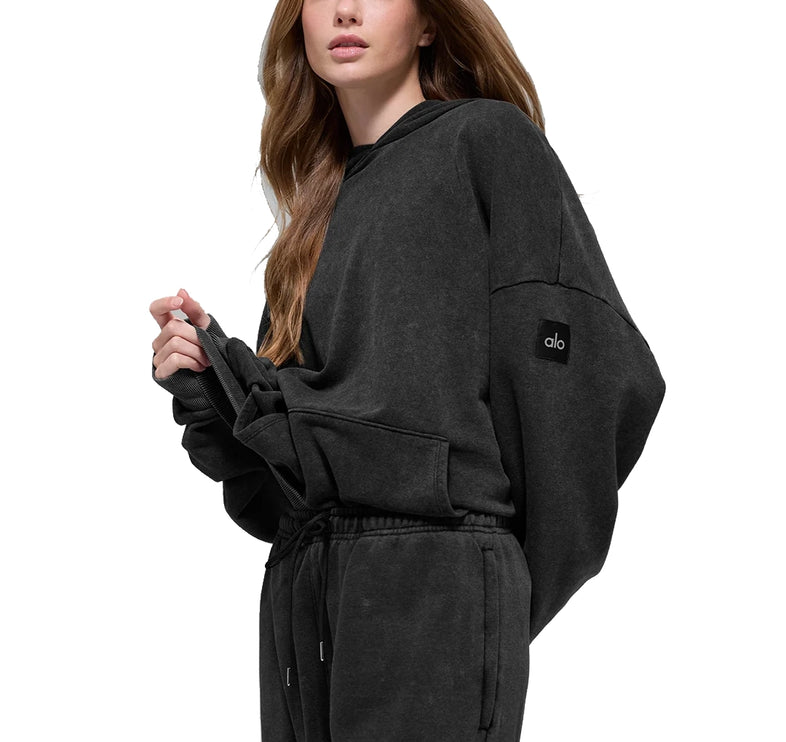 alo Women's Chill Vintage Wash Hoodie Black Wash