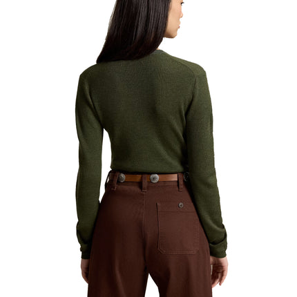 Polo Ralph Lauren Women's Rib-Knit Wool Cardigan Harvest Olive Heather
