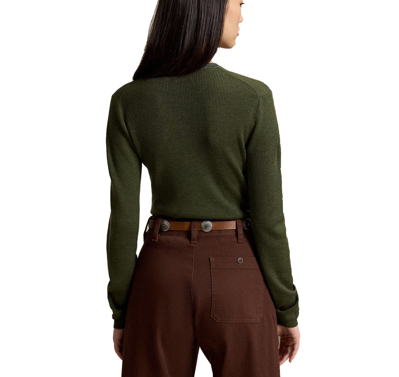 Polo Ralph Lauren Women's Rib-Knit Wool Cardigan Harvest Olive Heather