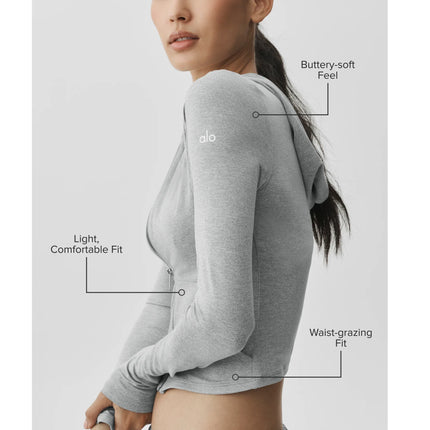 alo Women's Alosoft Finesse Full Zip Fitted Hoodie Vintage Athletic Heather