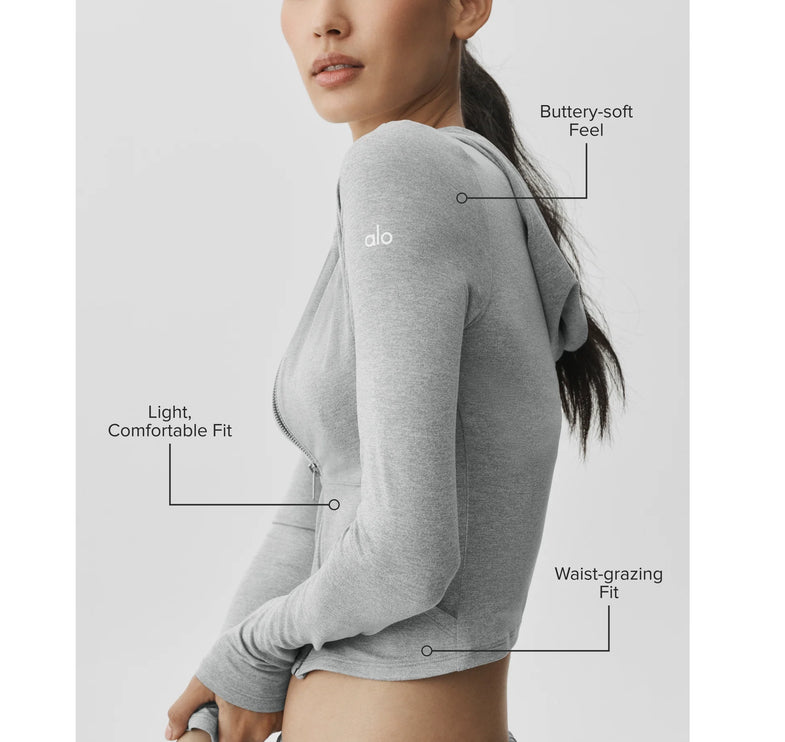 alo Women's Alosoft Finesse Full Zip Fitted Hoodie Vintage Athletic Heather