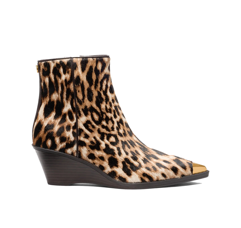Michael Kors Women's Austin Leopard Print Calf Hair Wedge Boot Dark Camel Multi