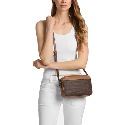 Michael Kors Women's Jet Set Travel Large Signature logo Camera Crossbody Bag Brown/Gold