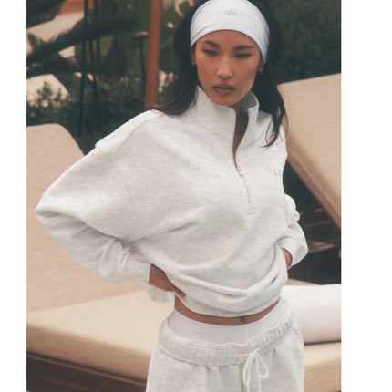 alo Women's Accolade 1/4 Zip Pullover White Heather