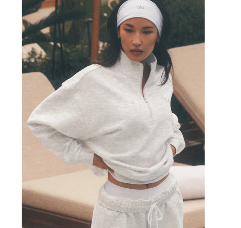 alo Women's Accolade 1/4 Zip Pullover White Heather