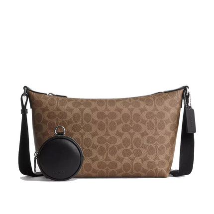 Coach Unisex Small Finn Crossbody Bag With Pouch In Signature Canvas Silver/Tan Black