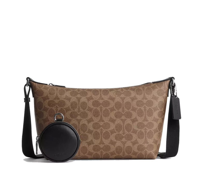 Coach Unisex Small Finn Crossbody Bag With Pouch In Signature Canvas Silver/Tan Black