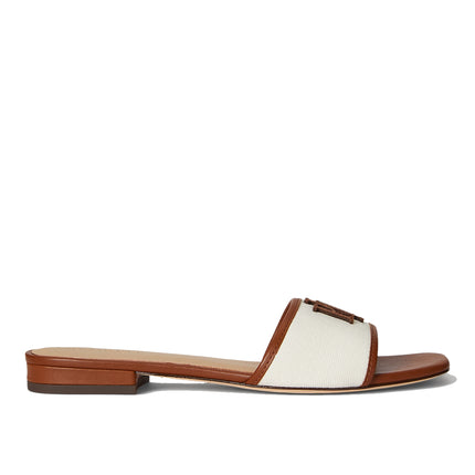 Polo Ralph Lauren Women's Everley Leather-Trim Canvas Slide Sandal Natural/Lauren Tan