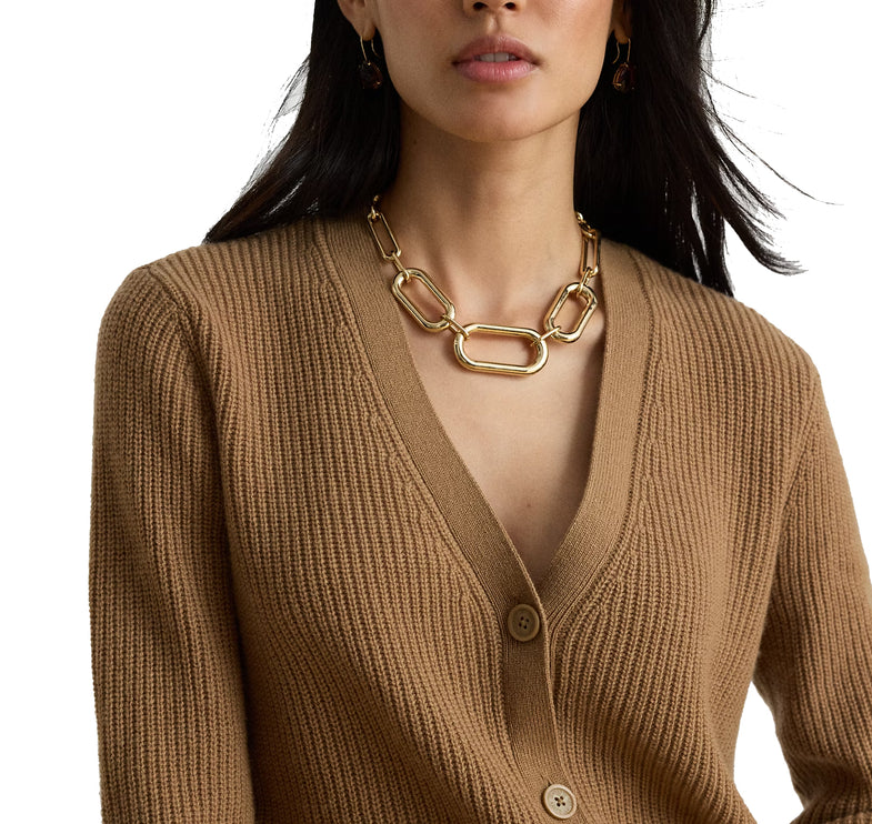 Polo Ralph Lauren Women's Rib-Knit Wool-Cashmere Cardigan Lauren Camel