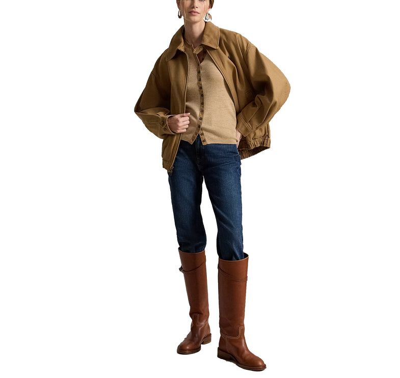 Polo Ralph Lauren Women's Rib-Knit Wool Cardigan Tan Melange