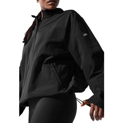 alo Women's Light Weight Takeaway Track Pullover Black