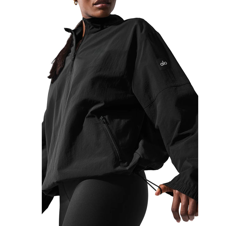alo Women's Light Weight Takeaway Track Pullover Black