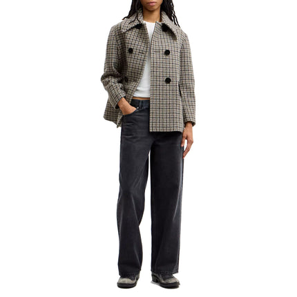 COACH Women's Houndstooth Wool Coat Black/White Multi
