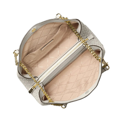 Michael Kors Women's Christina Medium Signature Logo Messenger Bag Light Cream Multi
