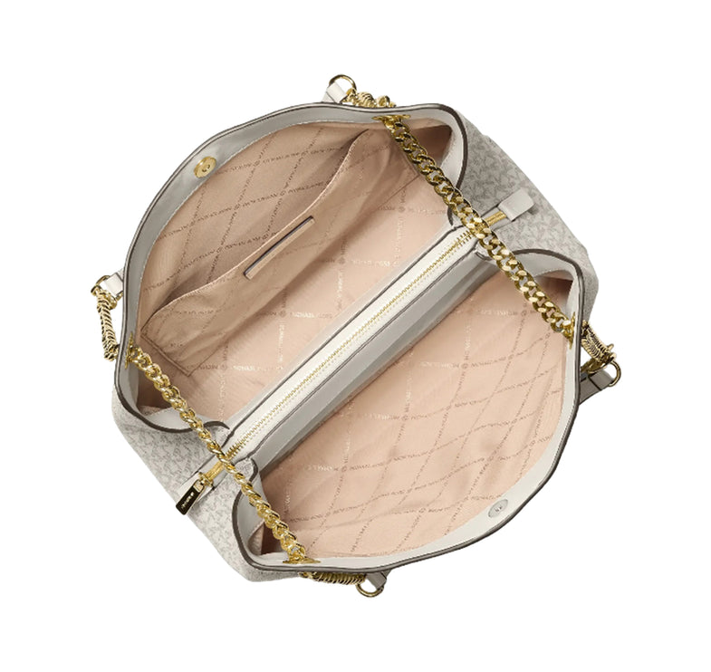 Michael Kors Women's Christina Medium Signature Logo Messenger Bag Light Cream Multi