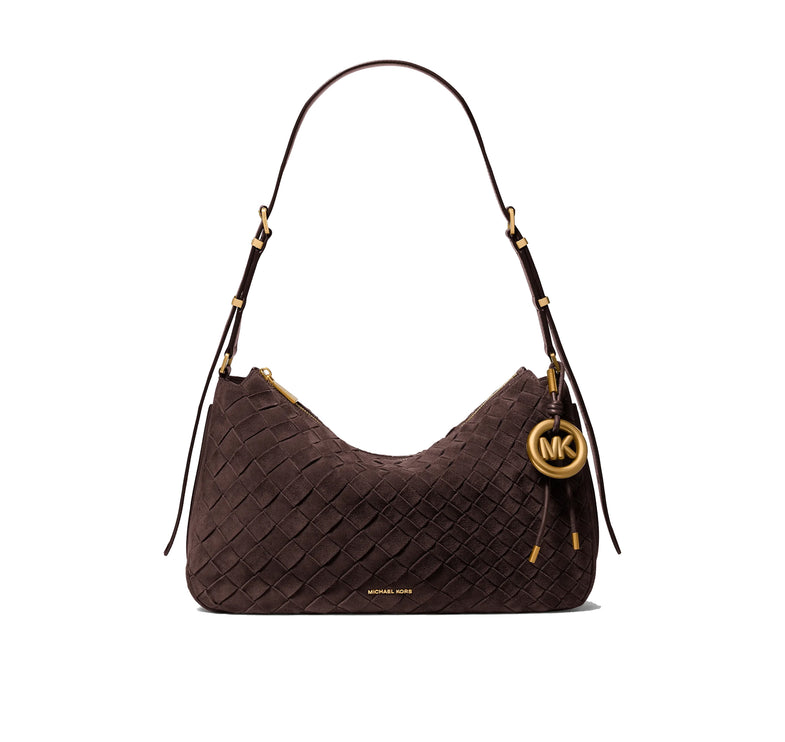 Michael Kors Women's Nolita Medium Hand-Woven Suede Shoulder Bag Chocolate