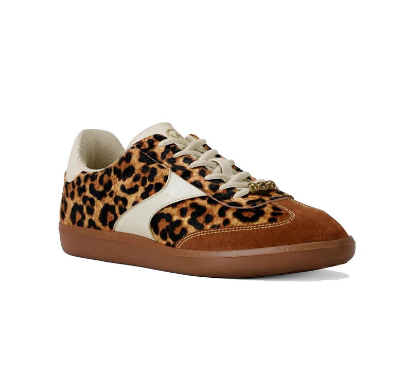 Michael Kors Women's Sammy Leopard Print Calf Hair Sneaker Dark Camel Multi