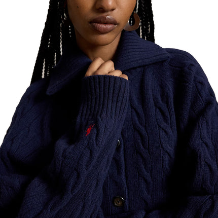 Polo Ralph Lauren Women's Cable Wool-Cashmere Collared Cardigan Hunter Navy