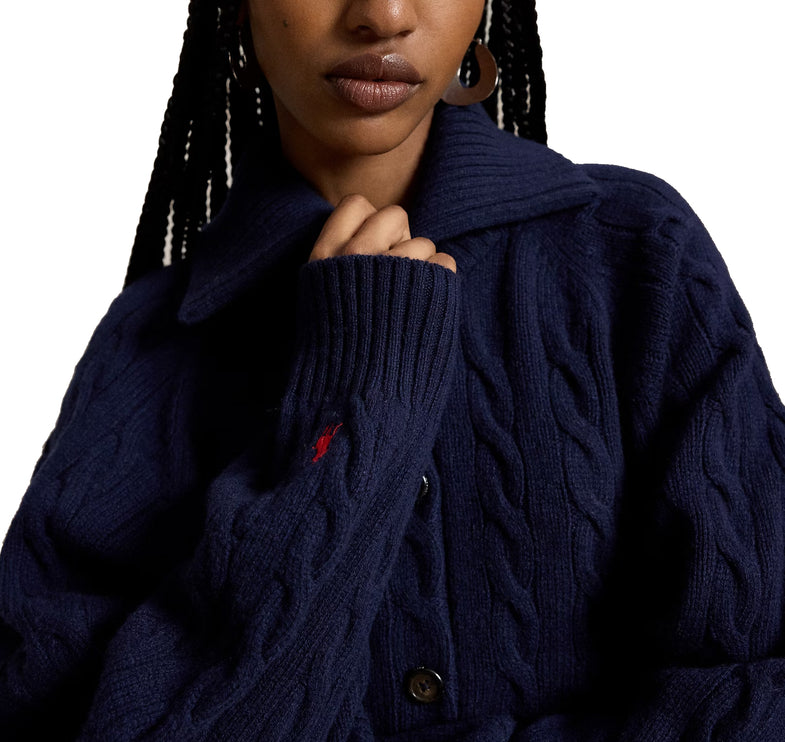 Polo Ralph Lauren Women's Cable Wool-Cashmere Collared Cardigan Hunter Navy