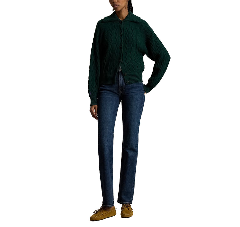 Polo Ralph Lauren Women's Cable Wool-Cashmere Collared Cardigan College Green
