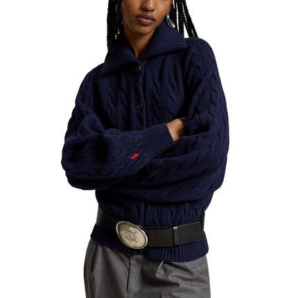 Polo Ralph Lauren Women's Cable Wool-Cashmere Collared Cardigan Hunter Navy