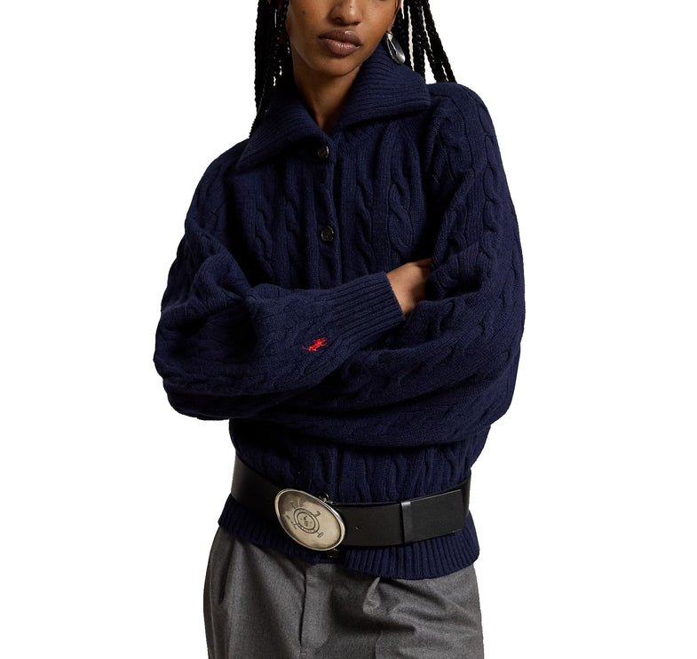 Polo Ralph Lauren Women's Cable Wool-Cashmere Collared Cardigan Hunter Navy