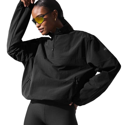 alo Women's Light Weight Takeaway Track Pullover Black