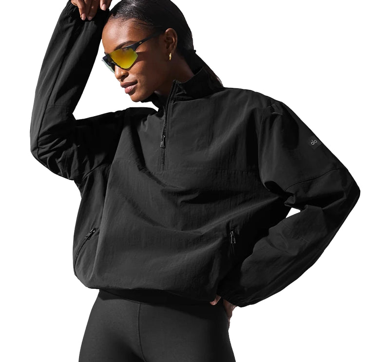 alo Women's Light Weight Takeaway Track Pullover Black