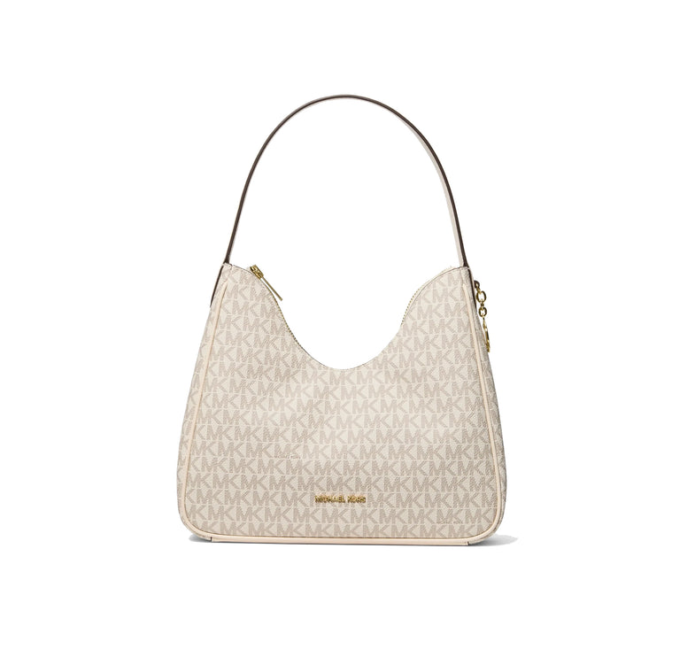 Michael Kors Women's Nayla Small Signature Logo Hobo Shoulder Bag Light Cream Multi