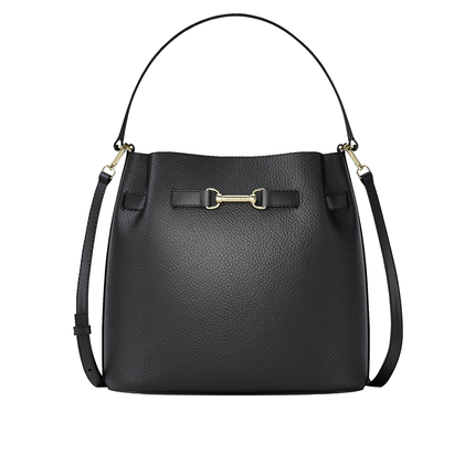 Michael Kors Women's Carson Medium Pebbled Leather Convertible Bucket Crossbody Bag Black/Gold