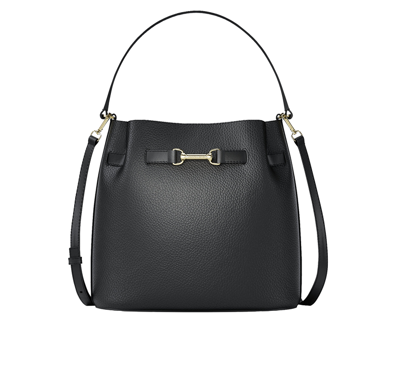 Michael Kors Women's Carson Medium Pebbled Leather Convertible Bucket Crossbody Bag Black/Gold