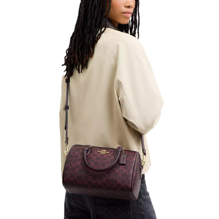 Coach Women's Rowan Satchel Bag In Signature Canvas Gold/Black Currant Multi