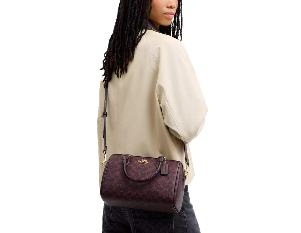 Coach Women's Rowan Satchel Bag In Signature Canvas Gold/Black Currant Multi