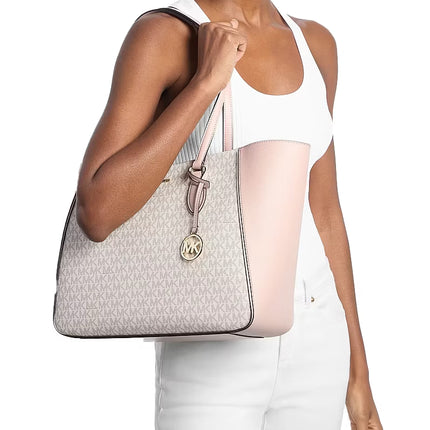 Michael Kors Women's Jet Set Travel Large Signature Logo 3-in-1 Tote Bag Powder Blush Multi/Gold