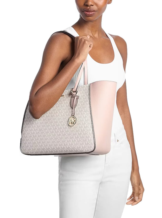 Michael Kors Women's Jet Set Travel Large Signature Logo 3-in-1 Tote Bag Powder Blush Multi/Gold